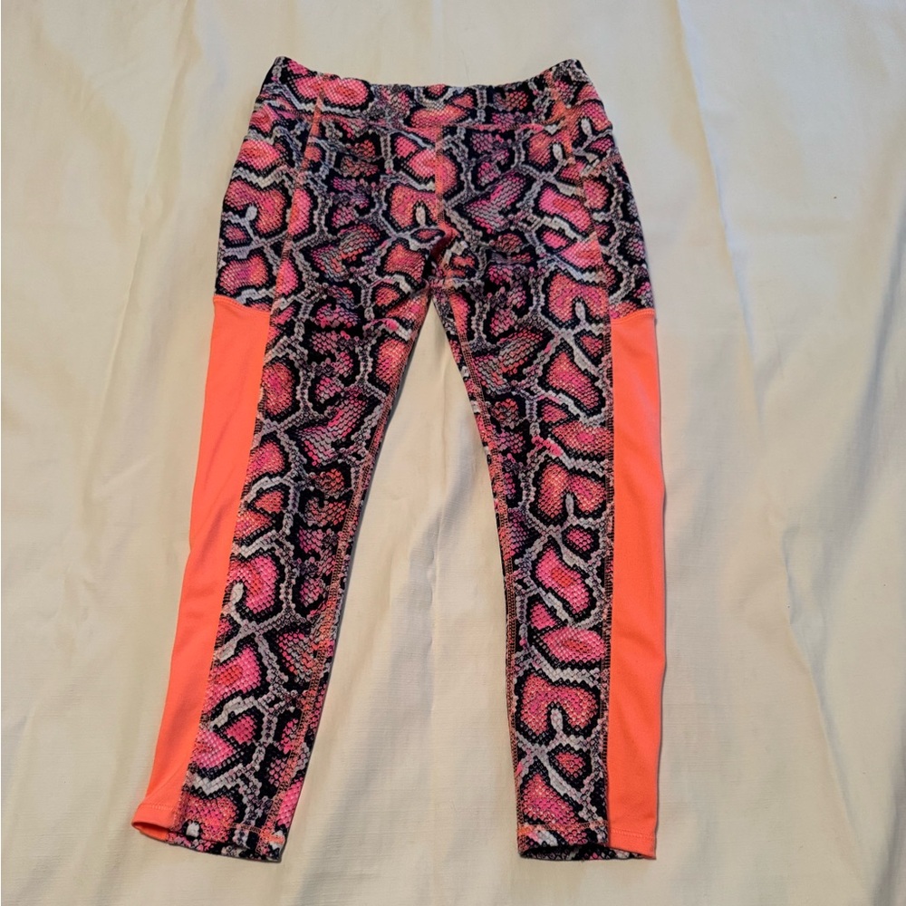 Athletic Works Girls Neon Pink Snake Print Leggings Size 7-8